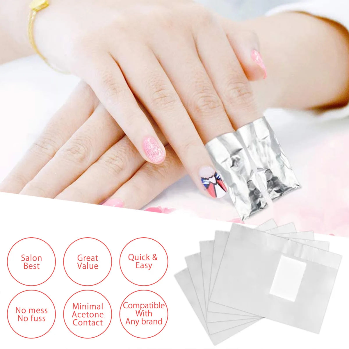 500/1000Pcs Aluminium Foil Gel Nail Remover Wipes Polish Removal Soak Off Acrylic UV Gel Remover Wrap with Acetone Manicure Tool